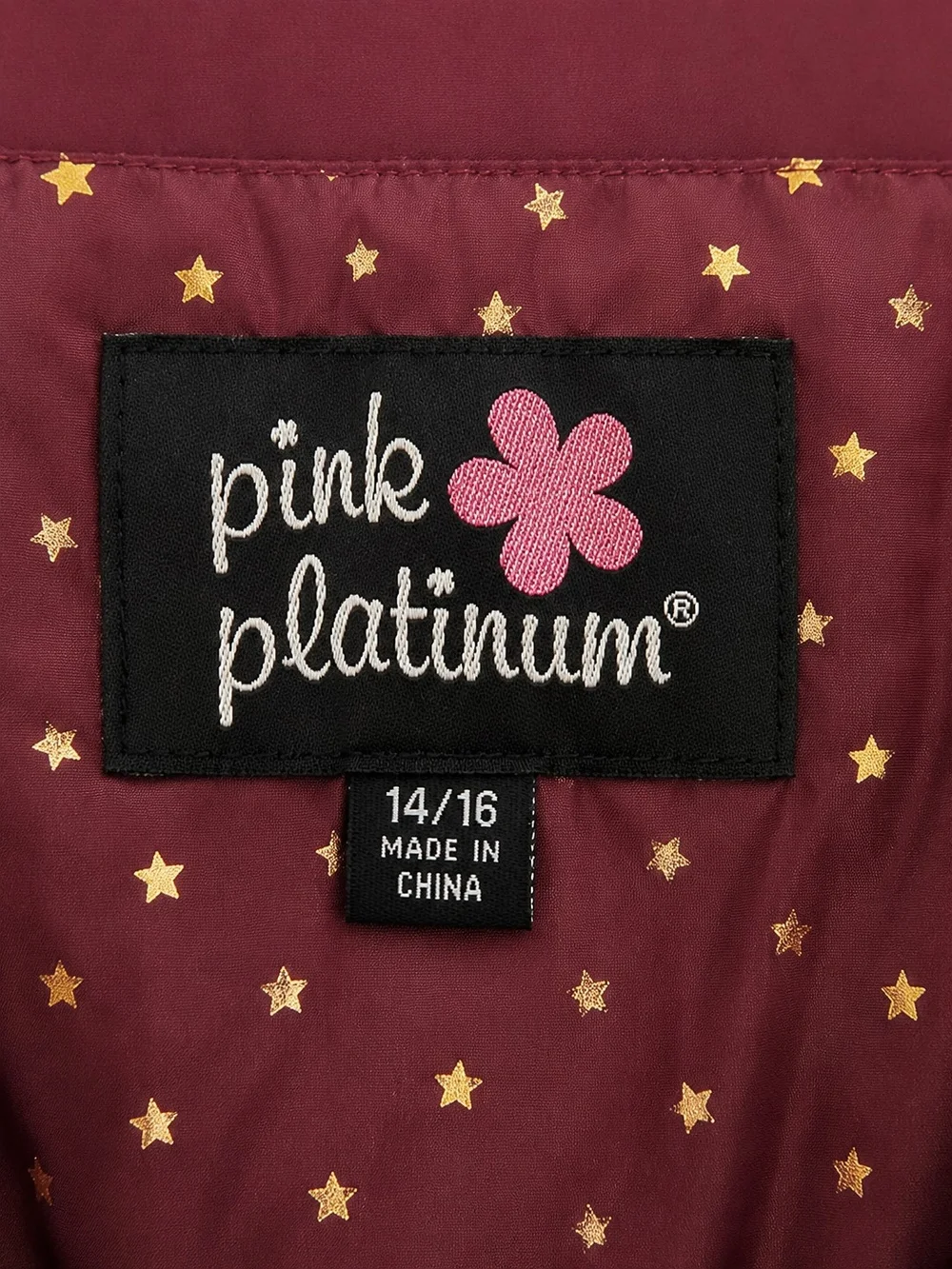 Pink Platinum Girls Maroon Puffer Jacket with Gold Star Print Size 14/16